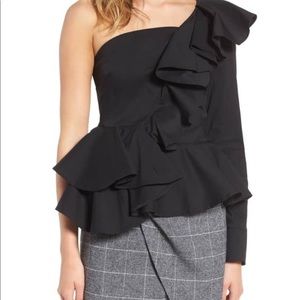 Leith ruffle Black one shoulder top